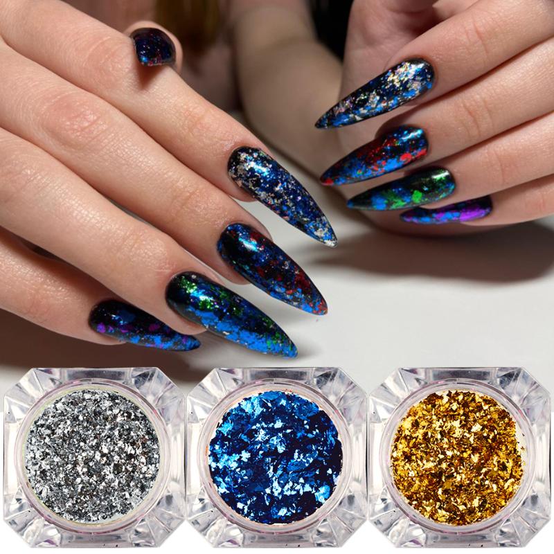 

1Bo Flakes Mirror Nail Powder Sequins Chrome Gold Silver Irregular Aluminum Nail Glitter Manicure Art Decorations LECB01-08