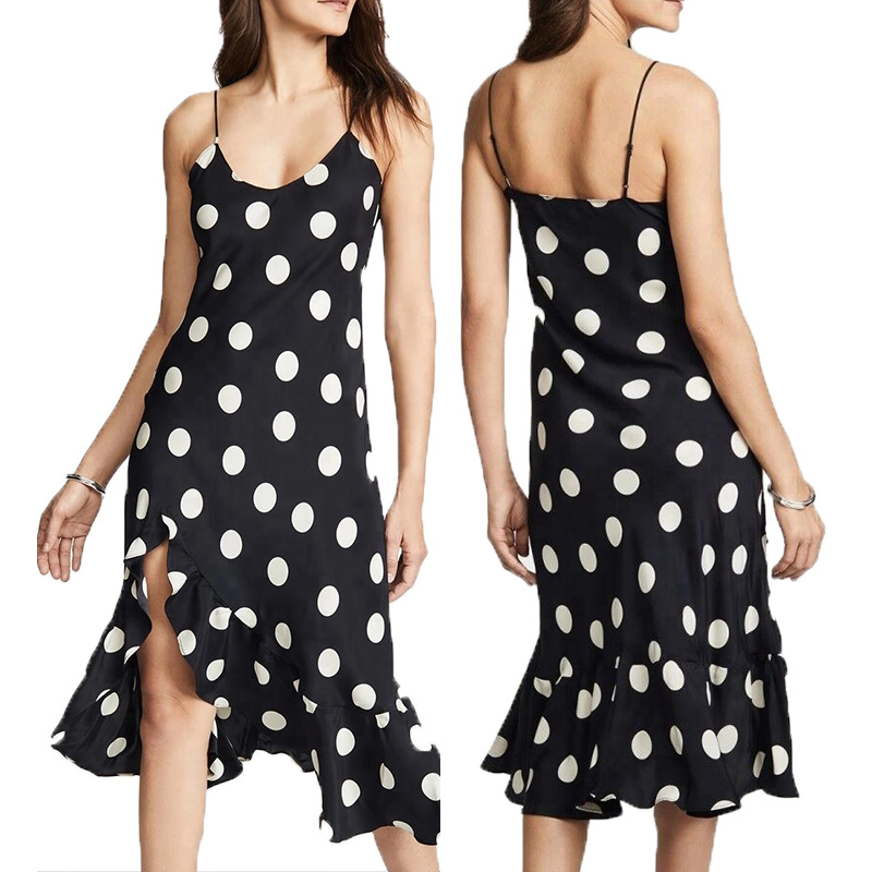 

New arrival woman Sexy suspender skirt European and American women irregular polka dot slim casual dress Mermaid skirts, Black;gray