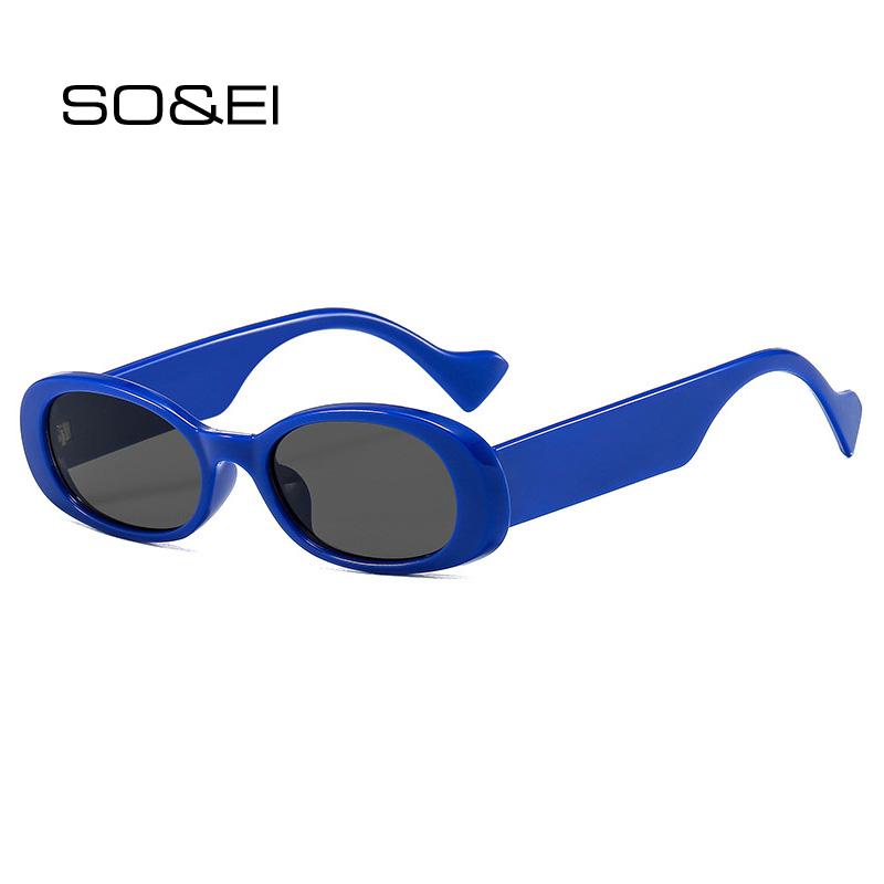 

Sunglasses SO&EI Vintage Small Oval Women Fashion Trending Blue Red Beige Eyewear Men Gray Lens Shades UV400 Sun Glasses