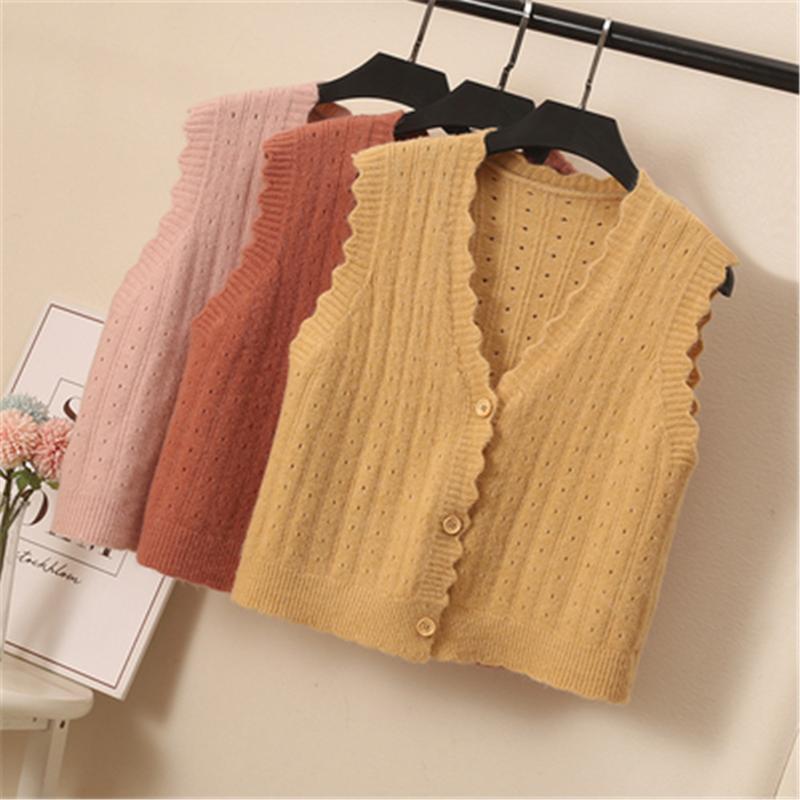 

Women's Vests Korean Spring Autumn Vintage Style Single Breasted Buttons Vest Sweater Womens Knitted Sweaters Cardigan ZY5238, Black;white