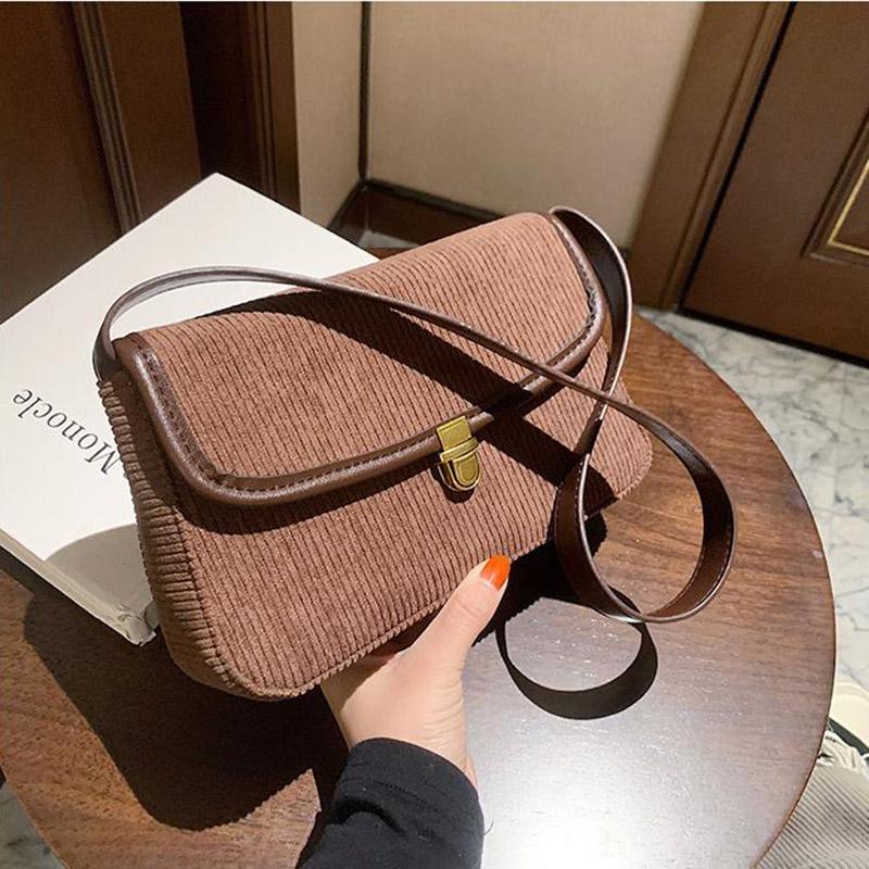 

Crossbody Bags For Women 2021 Women's Trending Shoulder Handbags Luxury Corduroy Baguette Vintage High Quality Bags, Black