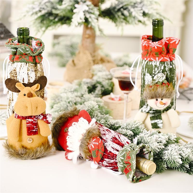 

New Wine Bottle Cover Santa Claus Snowman Elk Stocking Tableware for Christmas Year Decoration 2020