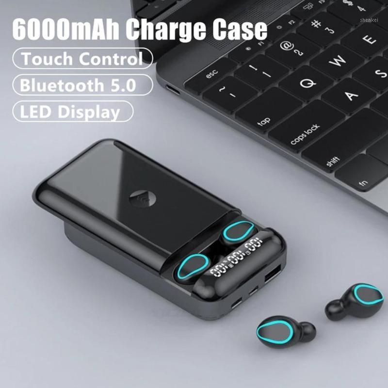 

TWS Wireless Earphones 6000mAh Charge Case HD Stereo Bluetooth Headphones Sports Waterproof Earbuds Headset With Dual Microphone1, Black