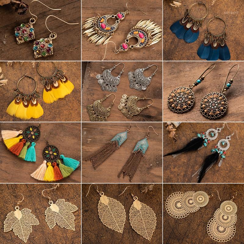 

Dangle & Chandelier Vintage Long Metal Tassel Fringe Earrings For Women Statement Jewelry Big Round Geometric Leaf Stones Leopard Feather Ea
