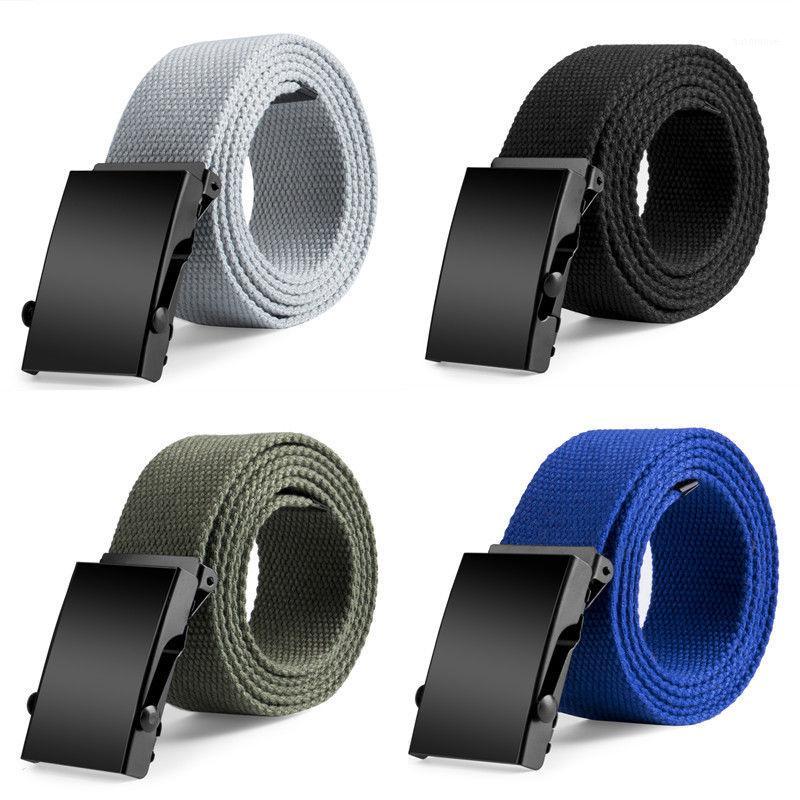 

Hot 2020 Waist Belts Womens Men Unisex Cotton Canvas Fabric Webbing Black Buckle Belt Army Accessories1