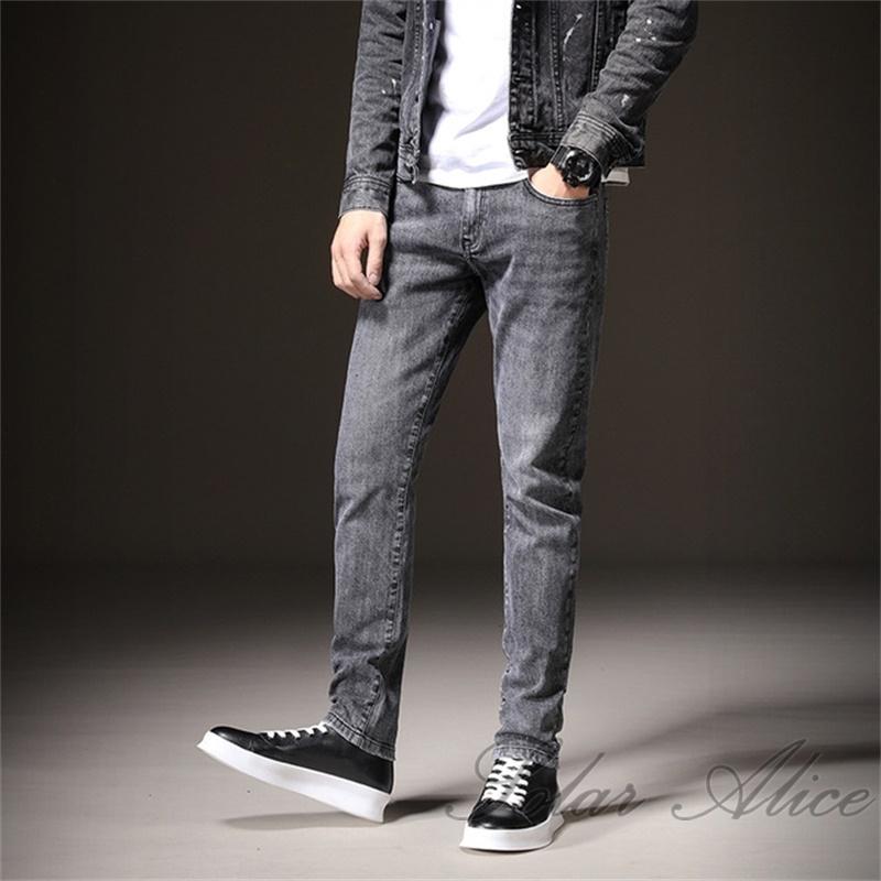 

Free shipping 2020 men's fall/winter new slim fit jeans mid-waist loose high-end youth simple and versatile casual pants, Gray