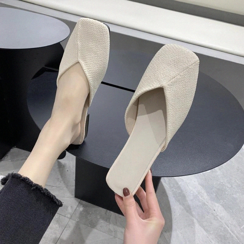 

Women Slippers Woman Mules Wooden Block Low Heel Shoes Ladies 2020 Summer Autumn Fashion Square Toe Weave Slides Female Footwear #Qi9E, Black