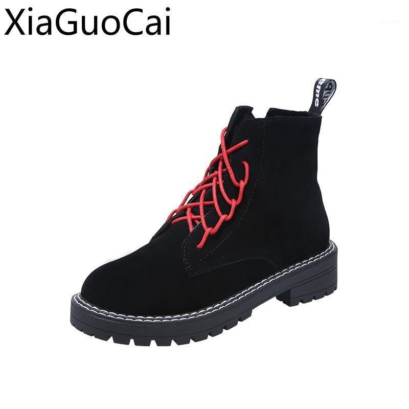

Suede Black and Red Women Ankle Boots High Quality Flock Ladies Flat Casual Boots Solid Square Heels for Girls1