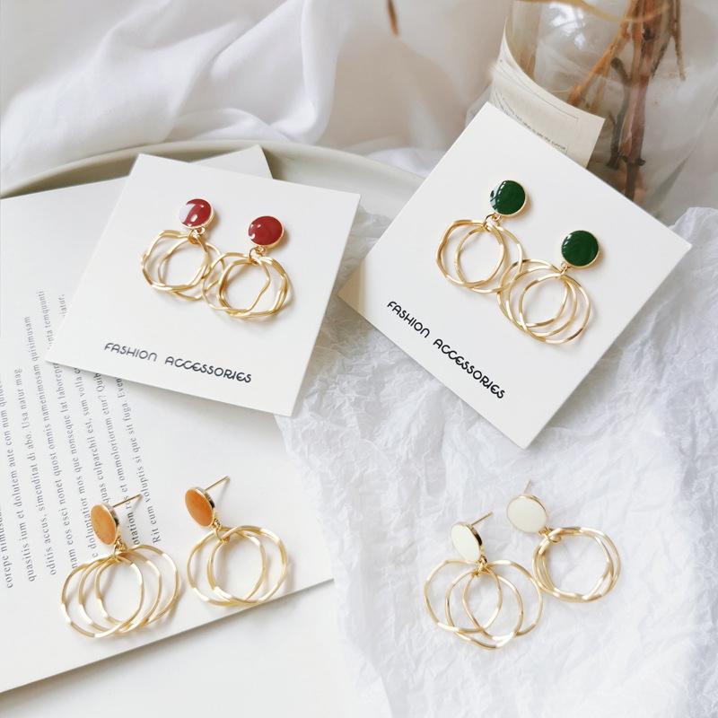 

S925 Needle Korean Fashion Temperament Vintage Metal Wave Circle Dangle Earrings for Women Girls Chic Jewelry Gifts 5S814