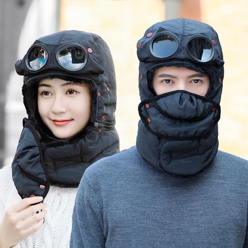 

4 in 1 Winter Warm Hat Men Women Windproof Multifunctional Hat with Face Cover Neck Glasses Gaiter Bomber Cap for Cycling Skiing, 2-purple