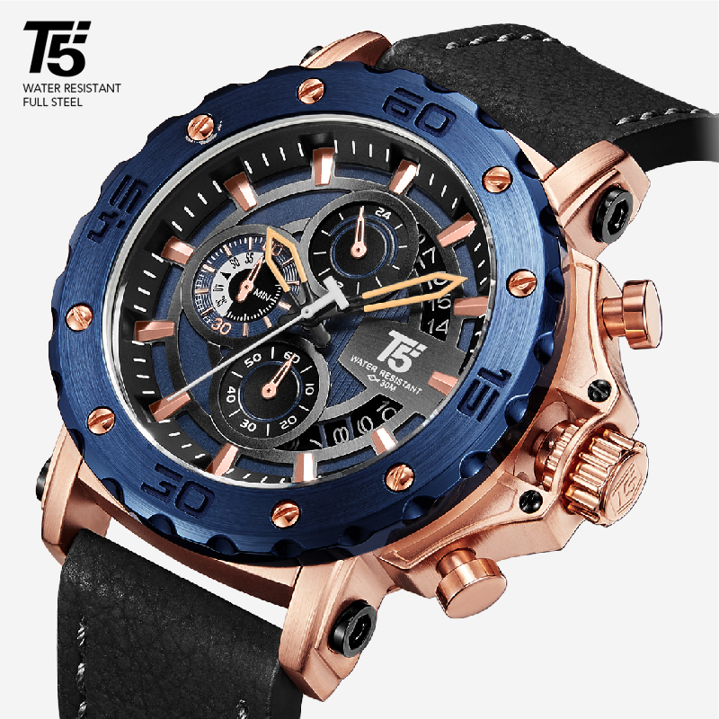 

Men's belt, T5 quartz timer, waterproof, sports watch, pink, gold, black