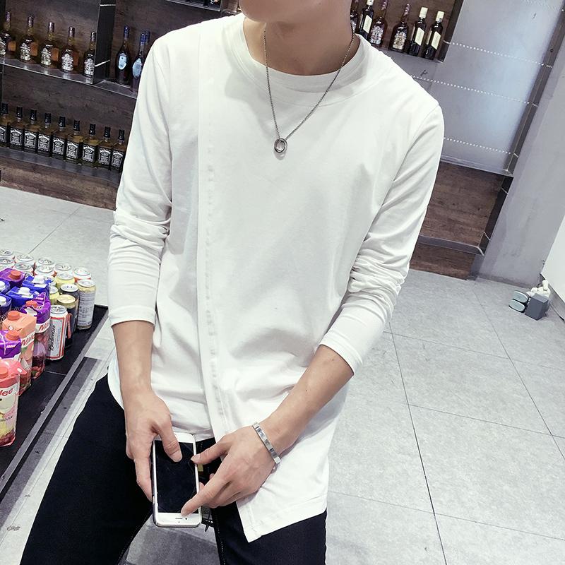 

Men' T-shirts Korean edition Men' T-shirts Irregular asymmetrical fake two long-sleeved hip hop plus-size tops, Black