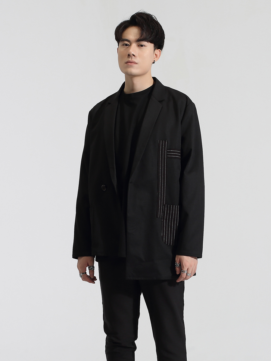 

2021 New Elegant Original Male Spring Autumn Personality British Creative Pocket Sewing Blazer Men's Suit VLP2, Suit jacket