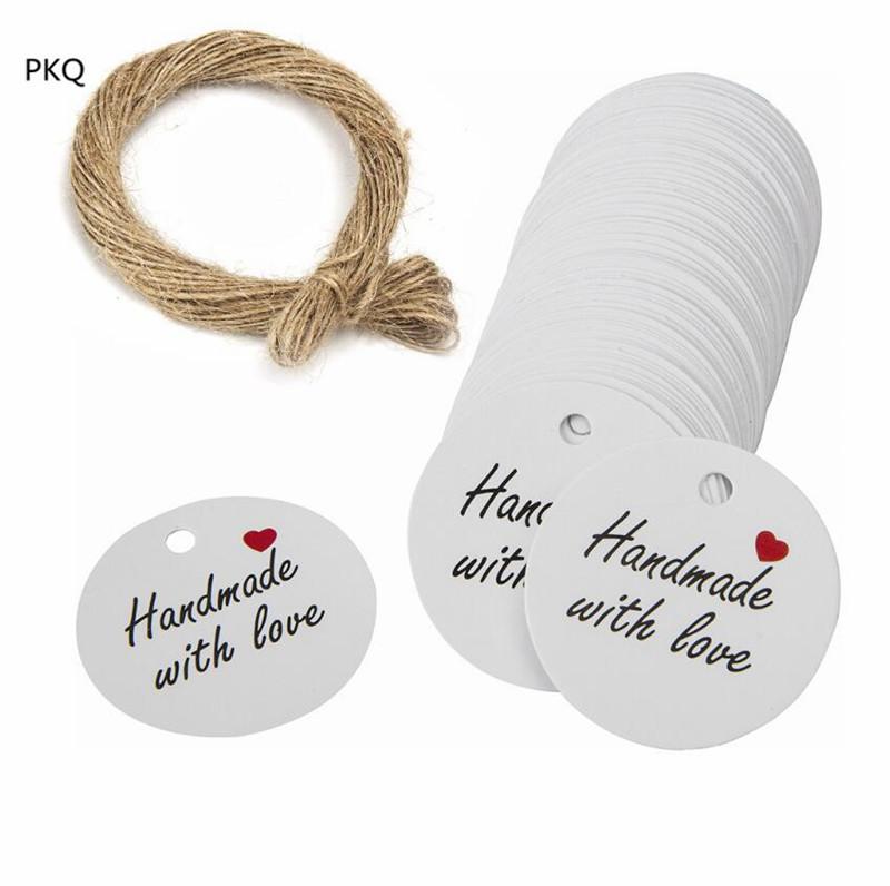 

100pcs Kraft paper Handmade With Love Garment Labels Round Tank you Tags With 20m Rope Paper Card Tag Gift Box Decoration