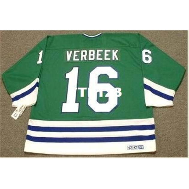 

740 #16 PAT VERBEEK Hartford Whalers 1989 CCM Away Hockey Jersey or custom any name or number retro Jersey, Blue