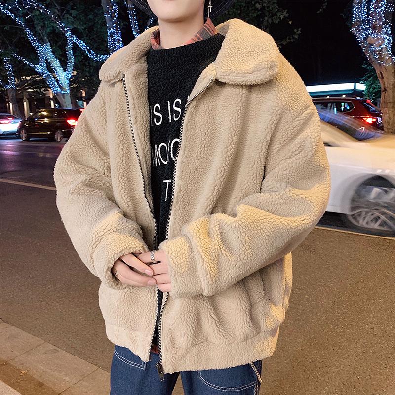 

Winter Lamb Hair Jacket Men Warm Fashion Parka Men Thicken Plush Short Coat Man Streetwear Loose Cotton Clothes Male -5XL, Black