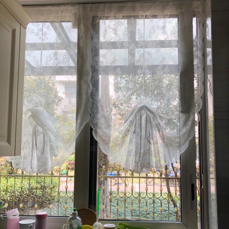 

American country white lace balloon shade half curtain lift curtain balcony window one tie-up shade