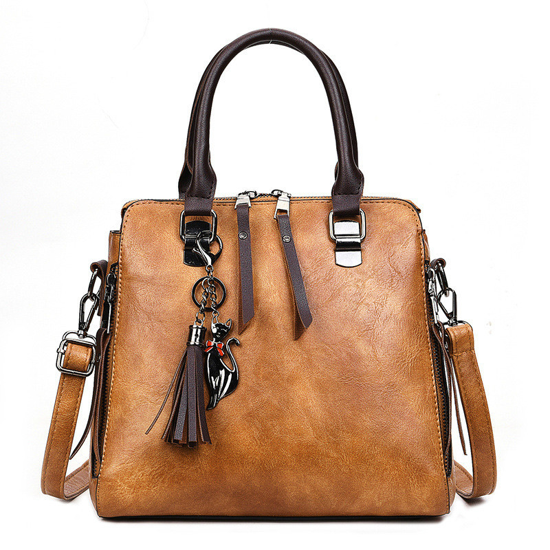 

2020 Free Totes Vintage for Leather Women Solid Plutonium High Capacity Shoulder Top Strap Bag of Female Messenger 886y, Brown