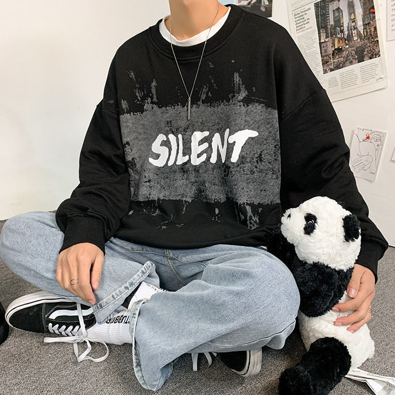 

Spring 2021 New and Autumn Male Nightgown in Fashion Trend... Wild Loose Students... Graffiti Around the Neck Long Sleeves Clothes... L50A, Light blue.