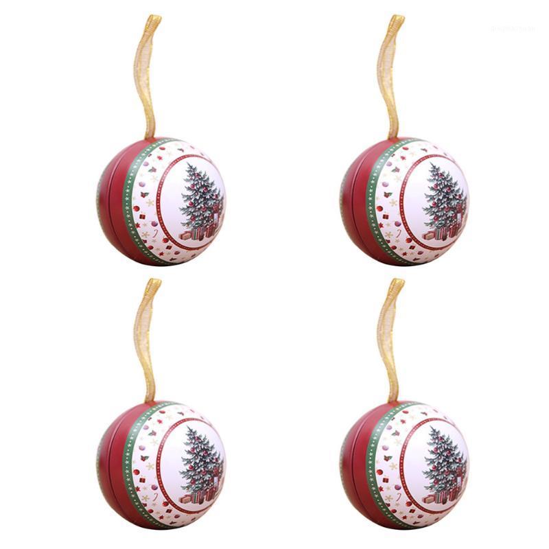 

1 Set 4 Pcs Christmas Tinplate Round Candy Boxes Pendants (Random Color)1