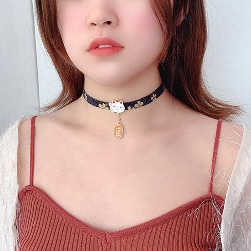 

Japanese Style Fabric Choker Necklace Fan Flower Animal Necklaces Multicolor Trendy Women Girls Jewelry Gift 30cm Long, 1 PC