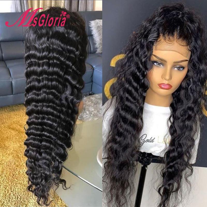 

180 density Deep Wave Part Lace Front Wig Brazilian Remy Human Hair Wig Natural Color Wigs Human Hair Pre Plucked With Baby, As pic