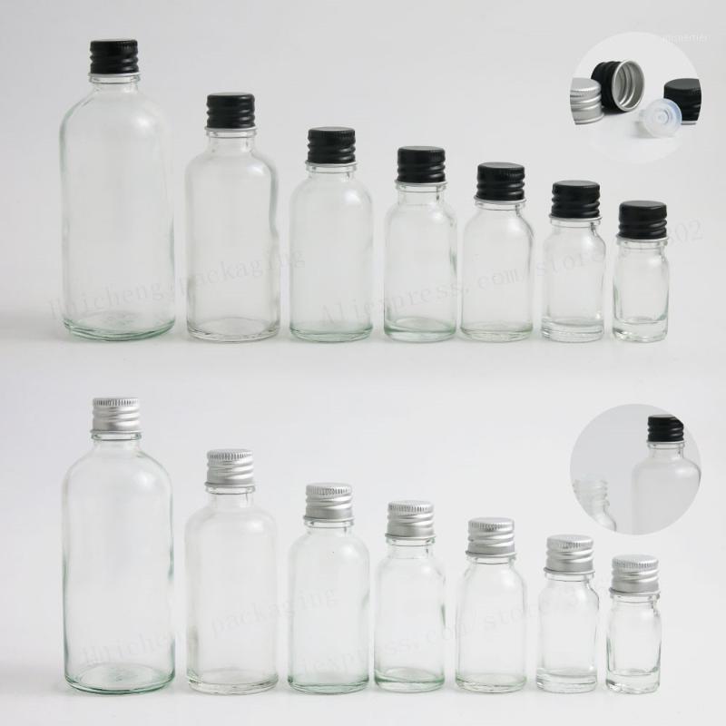 

12 X 100ml 50ml 30ml 20ml 15ml 10ml 5ml Empty Clear Transparent Glass Essential Oil Bottle with aluminum lids1