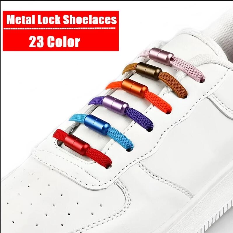 

A pair Elastic No Tie Shoelaces Flat Sneakers Shoe Laces For Kids and Adult Quick Lazy Metal Capsule Lock Laces Shoe Strings