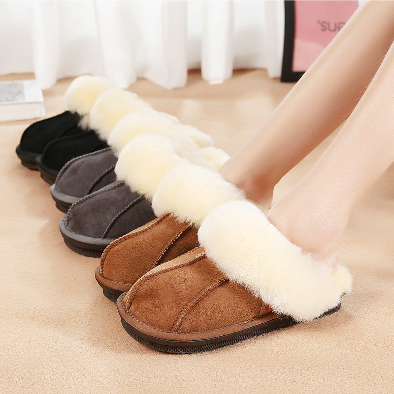 

Sheepskin Wool Slippers for Couples House Shoes Women Winter Home Slippers Non Slip Warm House Slippers Soft Sole Real Fur Shoes X1020, Gray
