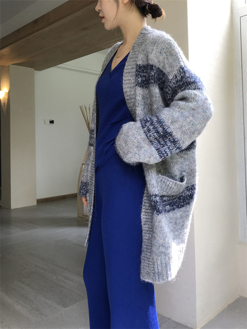 

2021 New Women Oversized Mesh Cardigan Winter High Street Thick Stripe Loose Fashion Shirt Designer Long Sleeves Jumpers BH62, Pink