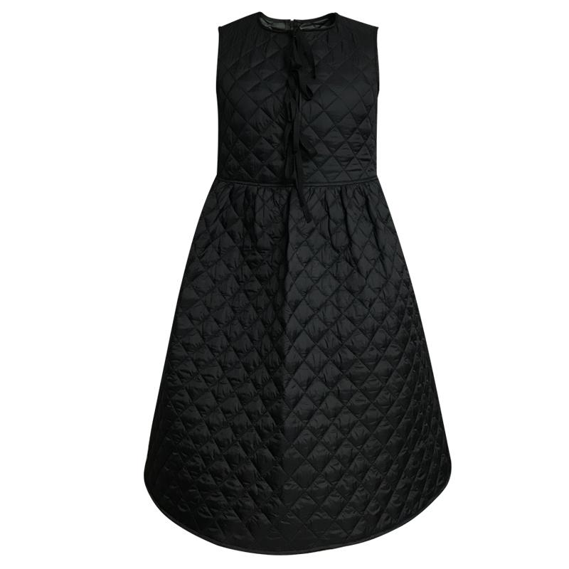 

DEAT] 2020 New Autum Winter Fashion Cotton Dress Women Sleeveless Round Collar Bow Tie Slim Knee Length Slim Japan Style HT047, Black
