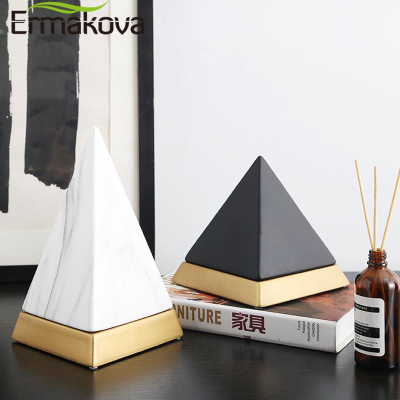 

ERMAKOVA Light Luxury Ceramic Pyramid Ornaments Creative White Porcelain Marble Pyramid Crafts Living Room Home Decoration