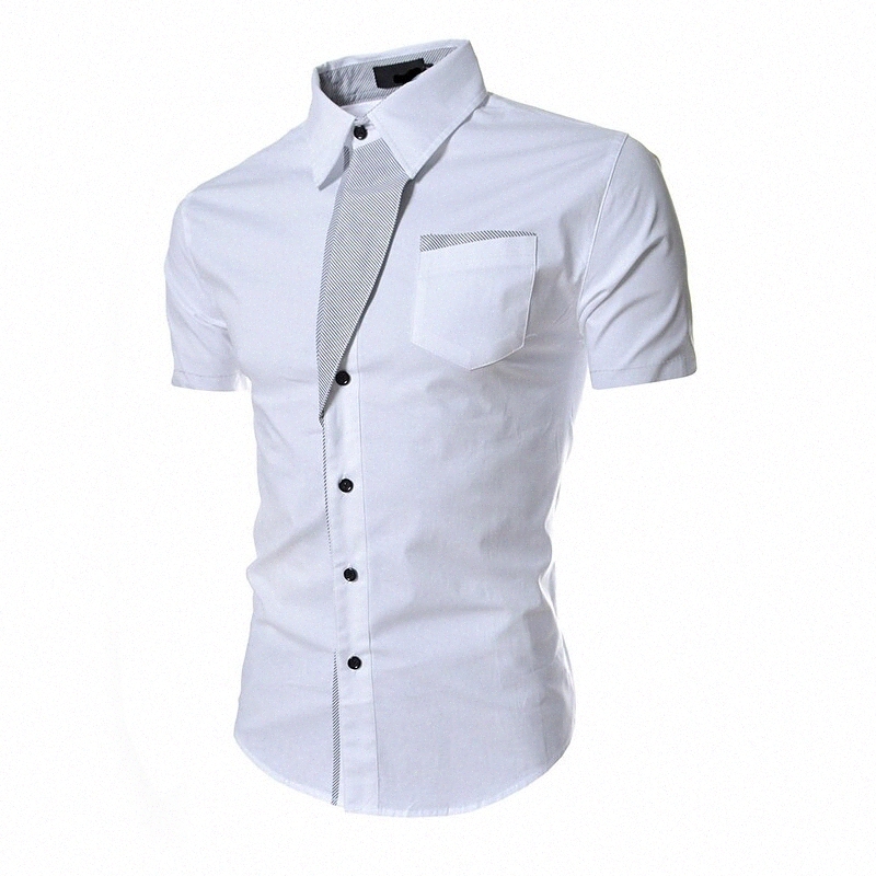 Chemise masculine Collier de couleur Solide Chemise Collier à manches courtes Hauts Blanc noir rouge I6UQ #
