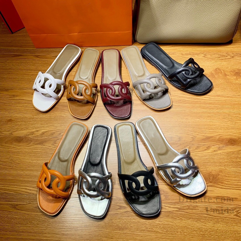 

2021 New Woman Slippers Genuine Leather Shoes For Woman Open Toes Scuffs Plus Size 34-41 Leather Slippers Fashion Brand Beach Shoes GF