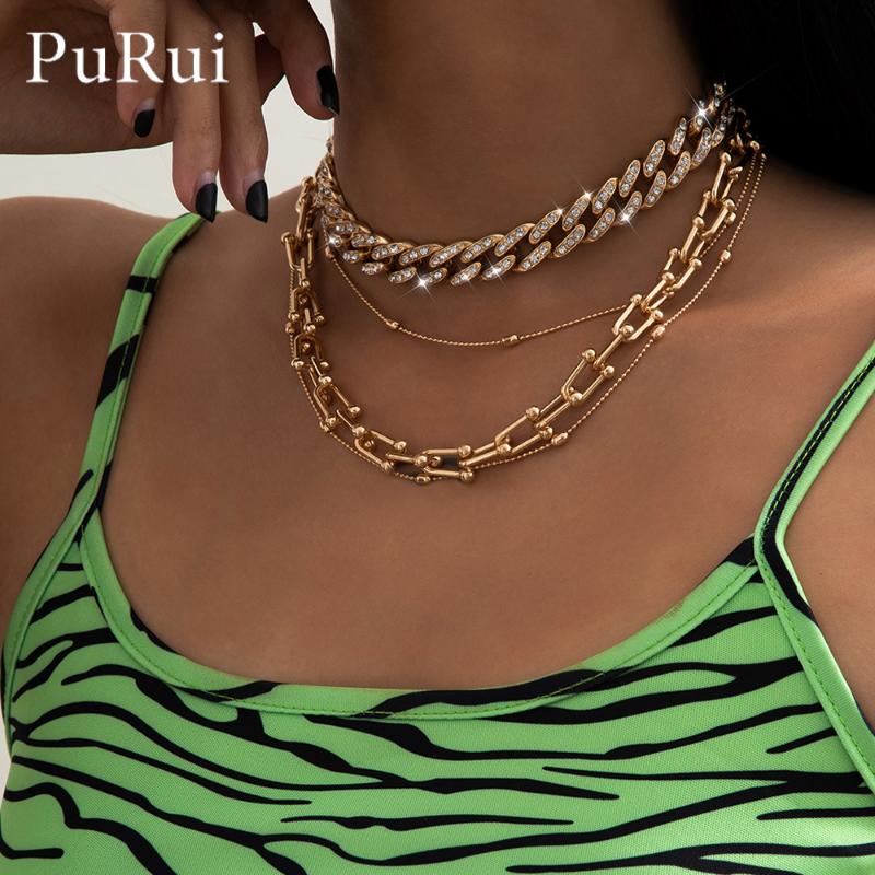 

Chokers Punk Vintage Multi-layered Chain Necklace For Women Rhinestone Iced Out Cuban Link Necklaces Women's Neck Choker Jewelry
