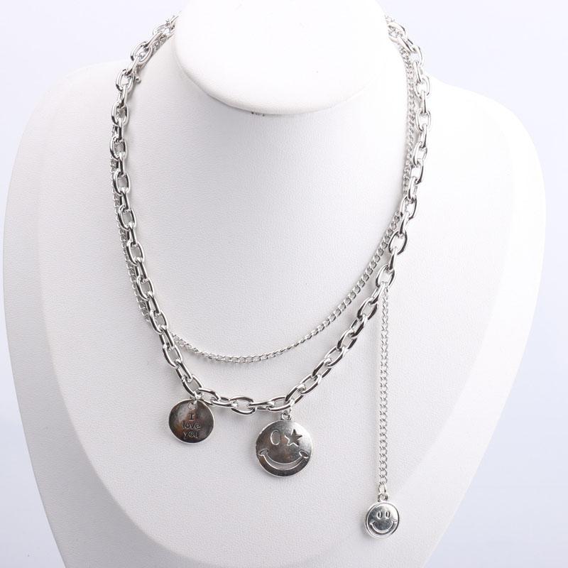 

Fashion silver plated chain necklace smile pendant women chokers necklaces jewelry