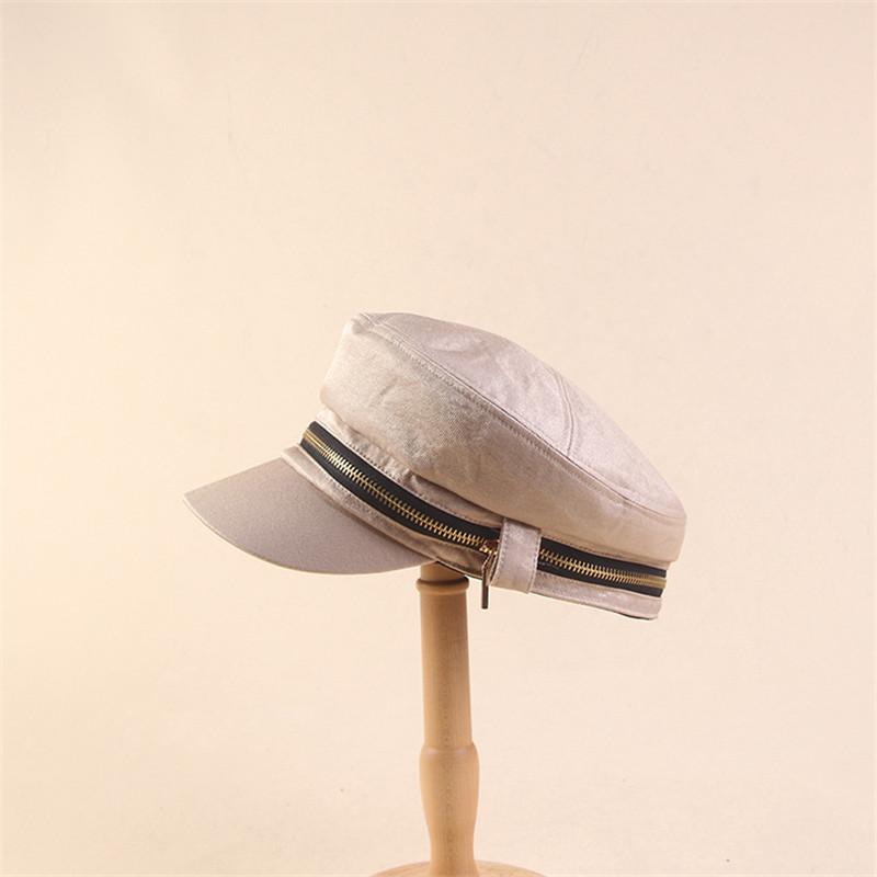 

2020 Autumn Winter New Style Solid Color Duck Tongue Beret Zipper Casual Octagonal Cap Joker Painter Hat 03, White