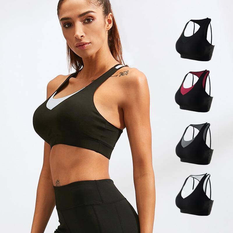 

2020 New Women's Sports Bra Running Fitness Vest Underwear Sexy Beauty Backless Breathable Shockproof Yoga Bra, Black-red