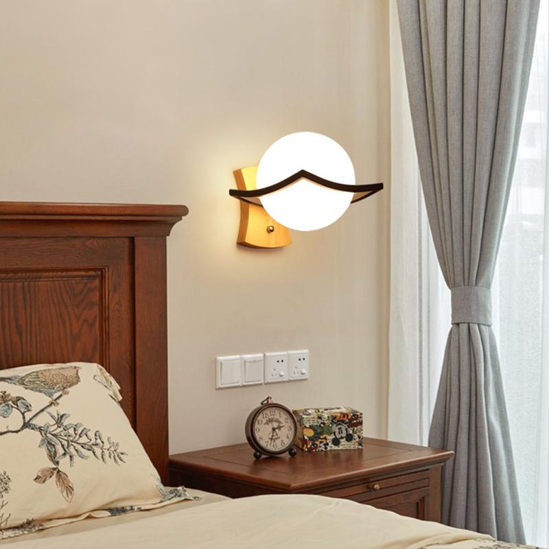 

Nordic Led Wall Moon Lamp iron Modern Decorative Stairs Led Light Home Bedside Round Glass Wall Lights Wood E27 lighting