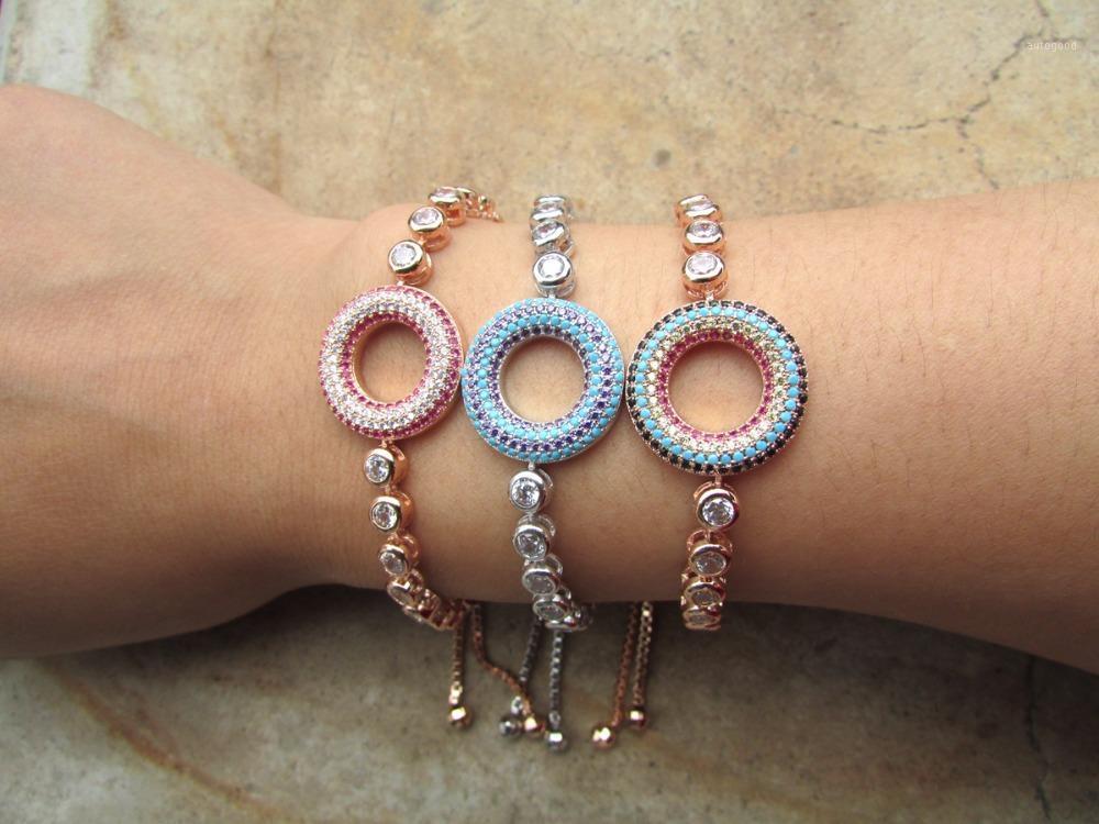 

Charm Bracelets Gold Tone Circle Friendship Bracelet Delicate Charming Micro Pave Cz Turquoisesa Tennis Girl Bijoux1