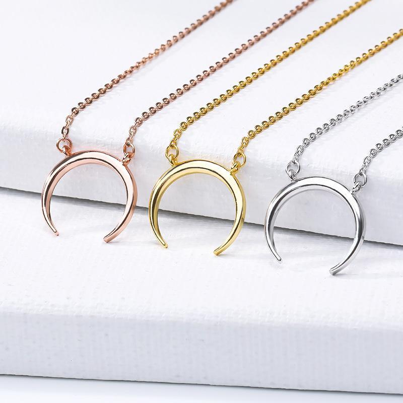 

Vintage Jewelry Simple Half Moon Necklace Rose Gold Chain Crescent Choker OX Horn Pendant Necklace For Women1