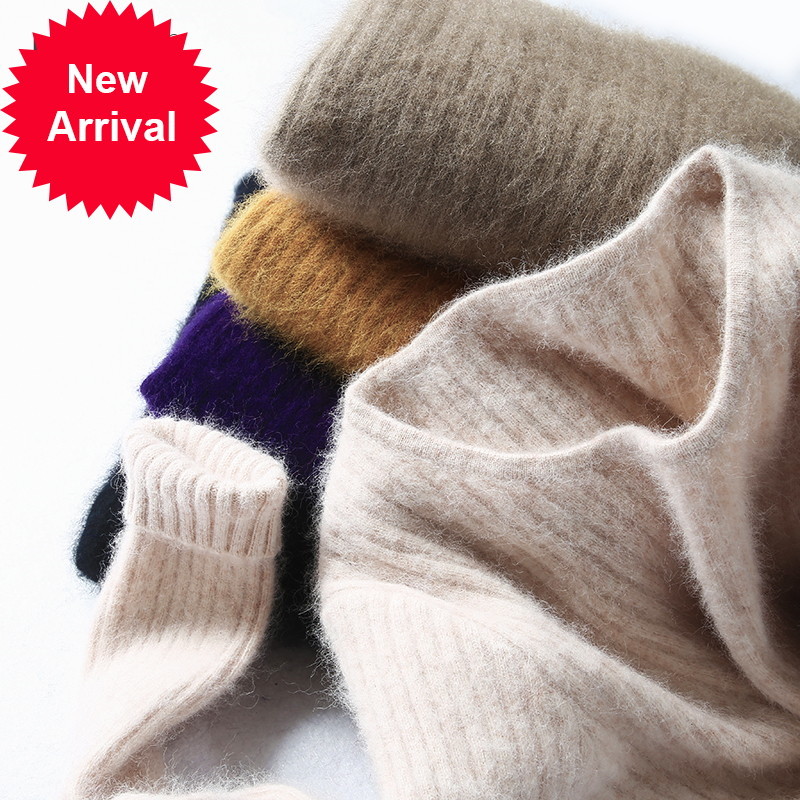 

2021 New New Winter Sweaters Women Vison Cashmere Wool Allover Nightgown Simple Female Neck Crocheted Ribs Cozy Basic Model V1ni, Navy blue.