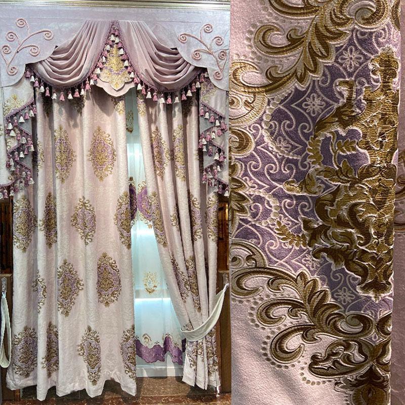 

European Italian Flannel Purple Curtains for Bedroom Solid Color Velvet Valance Curtain Fabric Window Living Room Finished1, Tulle