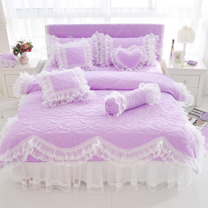 

Duvet Cover Lace Light Purple Blue Pink Princess Bedding set Bedskirt set Pillow shams  Queen King size1, Color 2