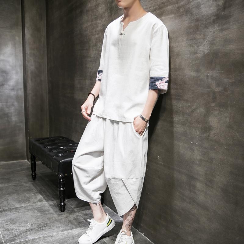 

Men's Tracksuits Sinicism Store Patchwork Summer Loose Tracksuit Men 2021 Mens Shorts Suit Sets Male Fashion Chinese Style 2 Piece Clothes, White(asiansize)
