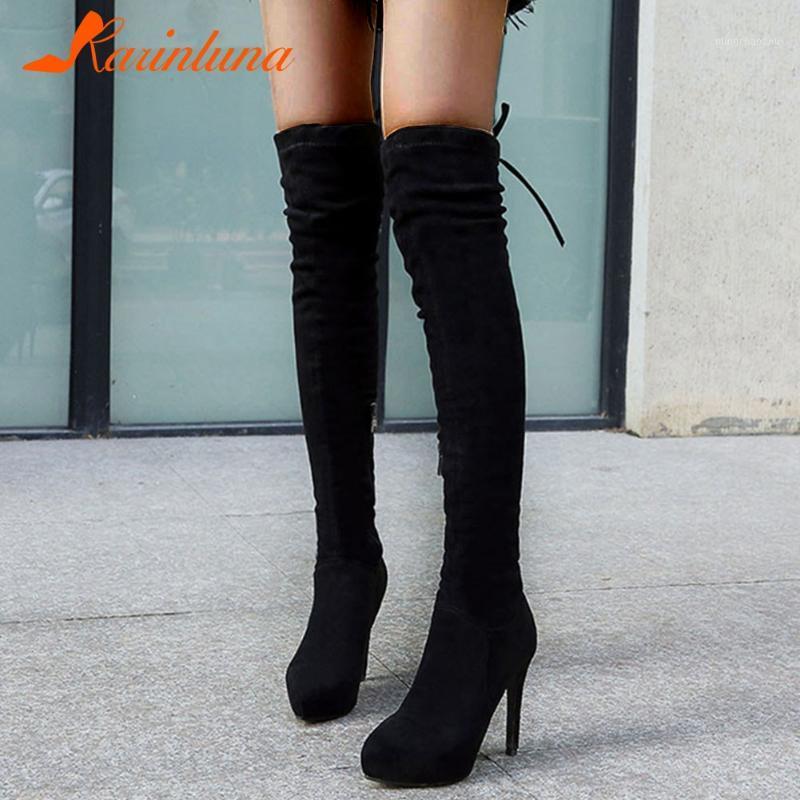 

Karin Fashion Brand woman shoes Sexy Party Flock Autumn Winter Female Over-the-knee Boots Thin High Heels Zip1, Black