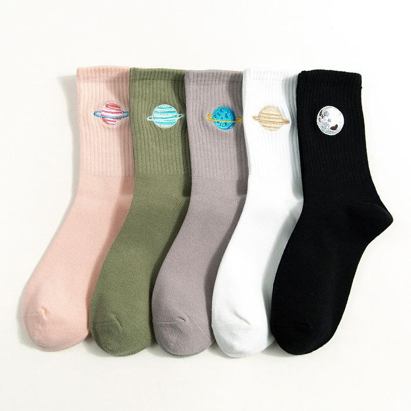

Funny Cute Japanese Harajuku Women Socks Planet Embroidery Long Socks Korean College Women Happy Kawaii Animal Girls Gifts, 10