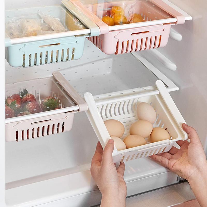 

Adjustable Blue Plastic Refrigerator Storage Basket Kitchen Fridge Freezer Shelf Holder Bathroom Organizer