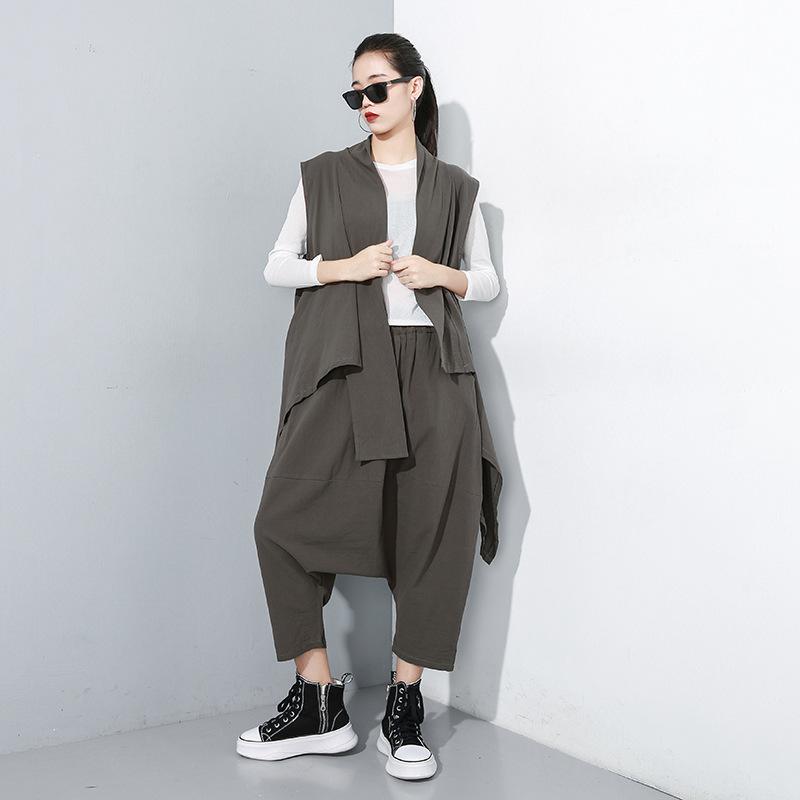 

Streetwer Sweatsuits For Women two 3 Piece outfits Set Top Long Sleeve Shirt and harem Pants With Black Or Gray Color 3pcs