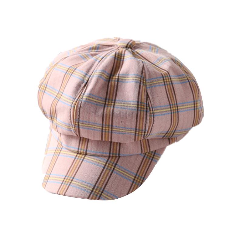 

Plaid Beret female autumn winter retro Plaid duck tongue bud Newsboy painter's octagonal hat